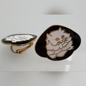 Vintage Enamel Cat Clip-On Earrings